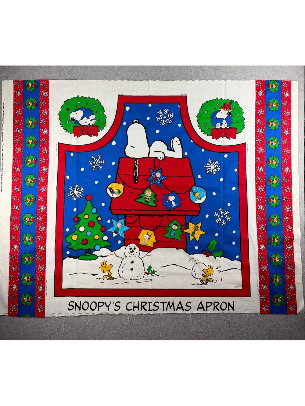 Vintage 2001 Snoopy Christmas Apron Fabric Panel Peanuts Concord Uncut Sew
